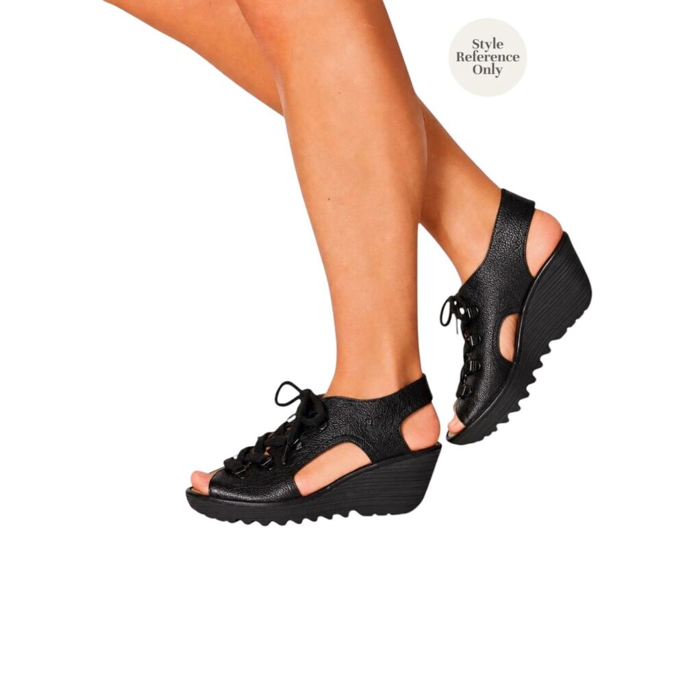 Fly London YLVA Lace Up Wedge Slingback Sandals Black EU 40